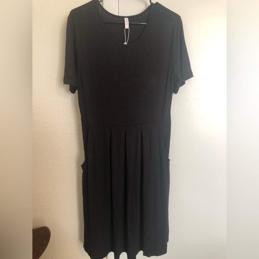 NWT DouBCQ Womens Black Casual Flowy Pleated Dress with Pockets - Size XL